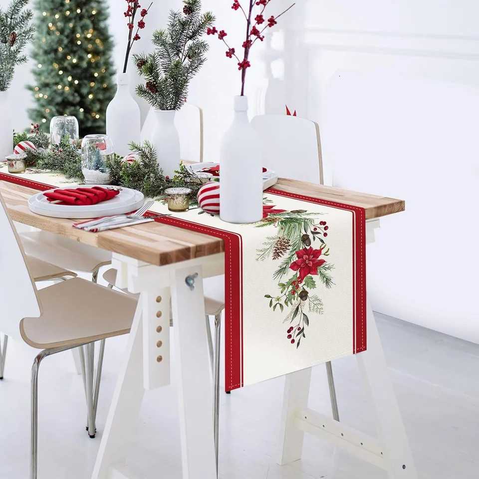 Christmas VIKAMA Christmas Red Restaurant Table Flag Flowers Seasonal Winter Holiday Kitchen Table Decoration Home Decoration Y251113