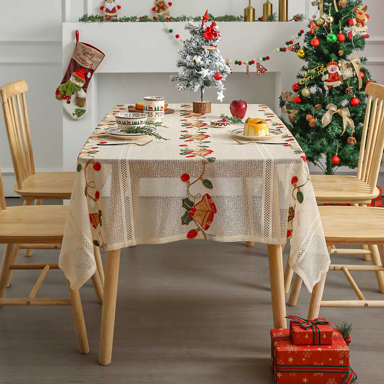 Christmas 55 X 78ChristmasTablecloths for Rectangle Tables Lace Dining Table Mat Soft Fabric Table Cloths with Tassels Y251113