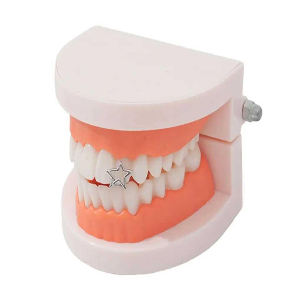 Copper Hip Hop Teeth Grillz Silver Irregular Hollow Pentagram Tooth Hat Gangster Punk Single Clip GrillzXJ250412