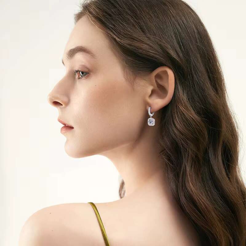 Earrings Wholesale Bulk 1ct 2ct 3ct 6.5mm 8mm 9mm Moissanite 925 Sterling Silver Halo Square Diamond Hoop Earrings