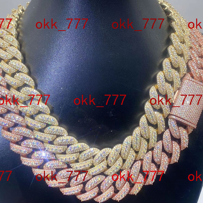 New Europe and America Cross-border Hot Sale 20mm Full Inlaid Moissanite S925 Silver Cuban Chain Hip-hop Necklace