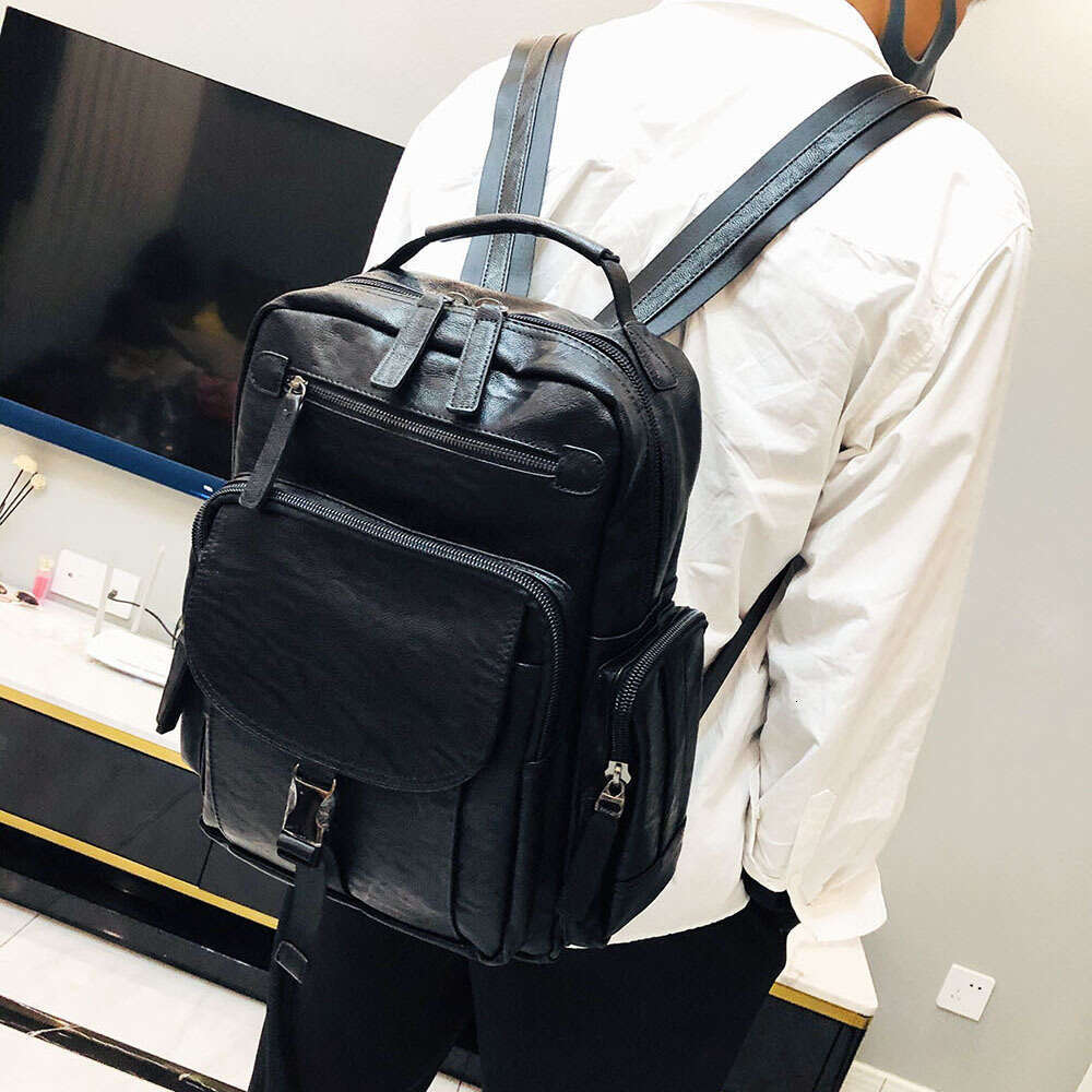 Backpack Backpack Men's Leisure Fashion Trend Travel Computer Large Capacity Soft Leather Simplified Student Function Bag