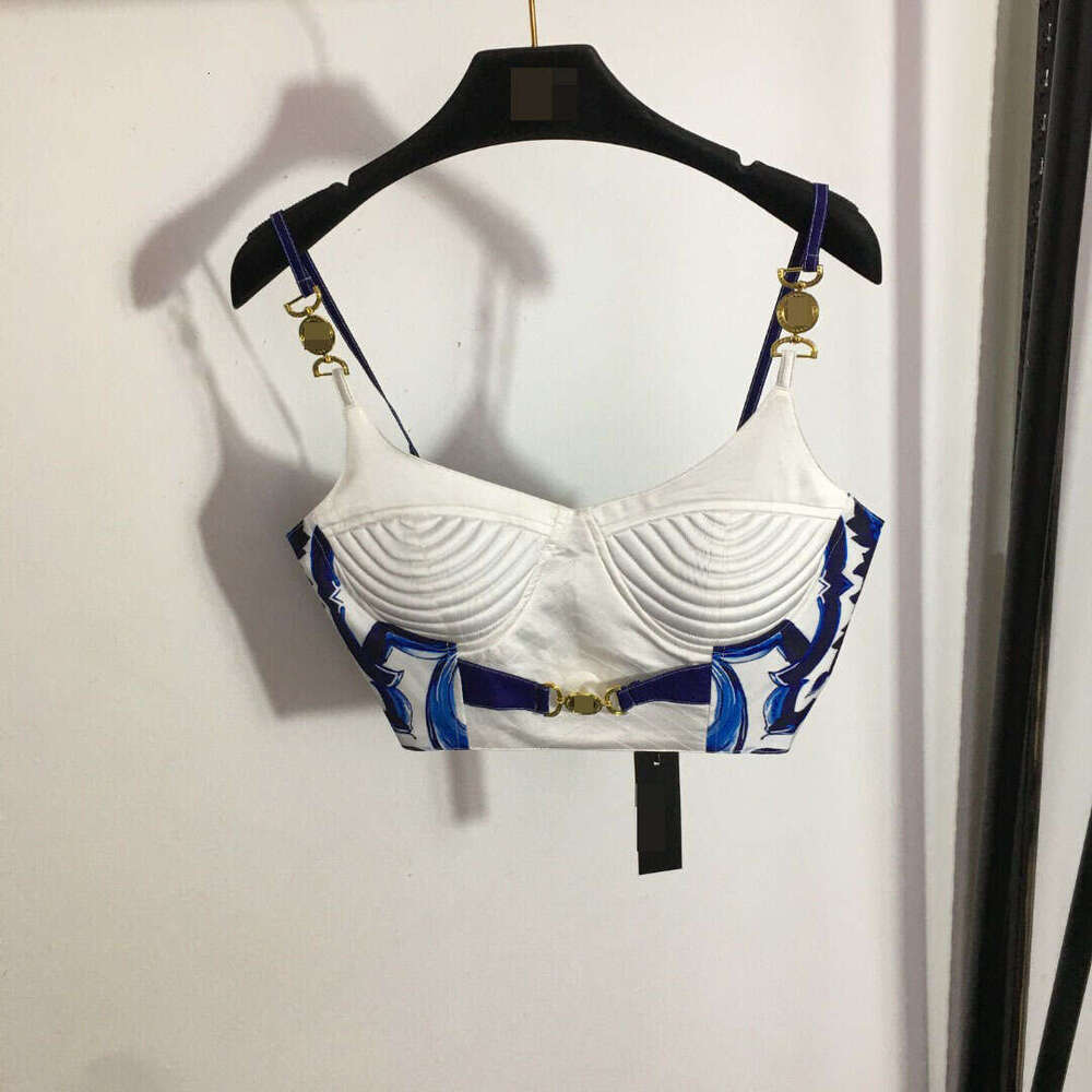 2024 South Oil Hot selling New Set Portrait strapless Strap Top+Blue and White Porcelain Printed High Waist Half Skirt