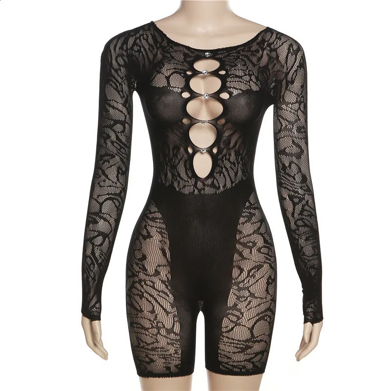 Sexy hollow crochet jumpsuit womens onepiece 2024 spring pencil pants fashion street short 250411