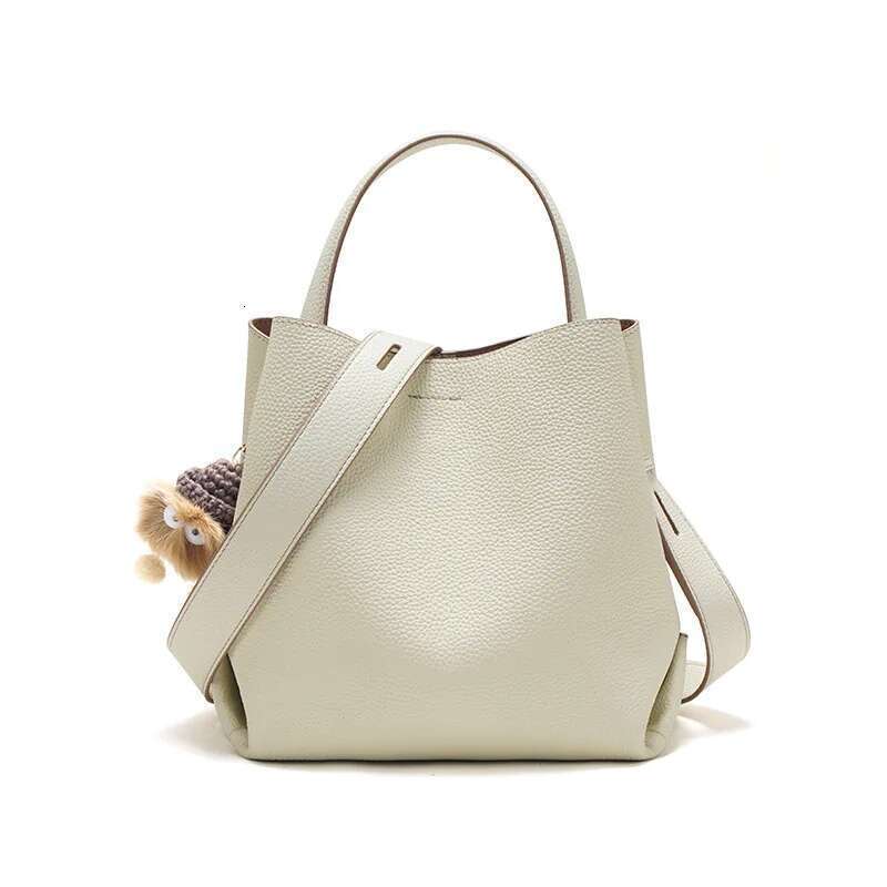 2025 New Fashion Coffee Bucket Tote Small Cowhide Leather Women Shoulder High Quality Summer Female Hand Bag With Charm
