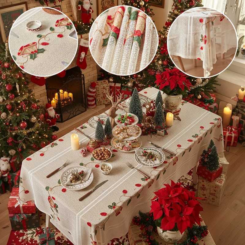 Christmas Christmas Lace Decoration Tablecloth Cover Printed Rectangular Tablecloth Home Decoration Coffee Table Dining Table Covers Y251113