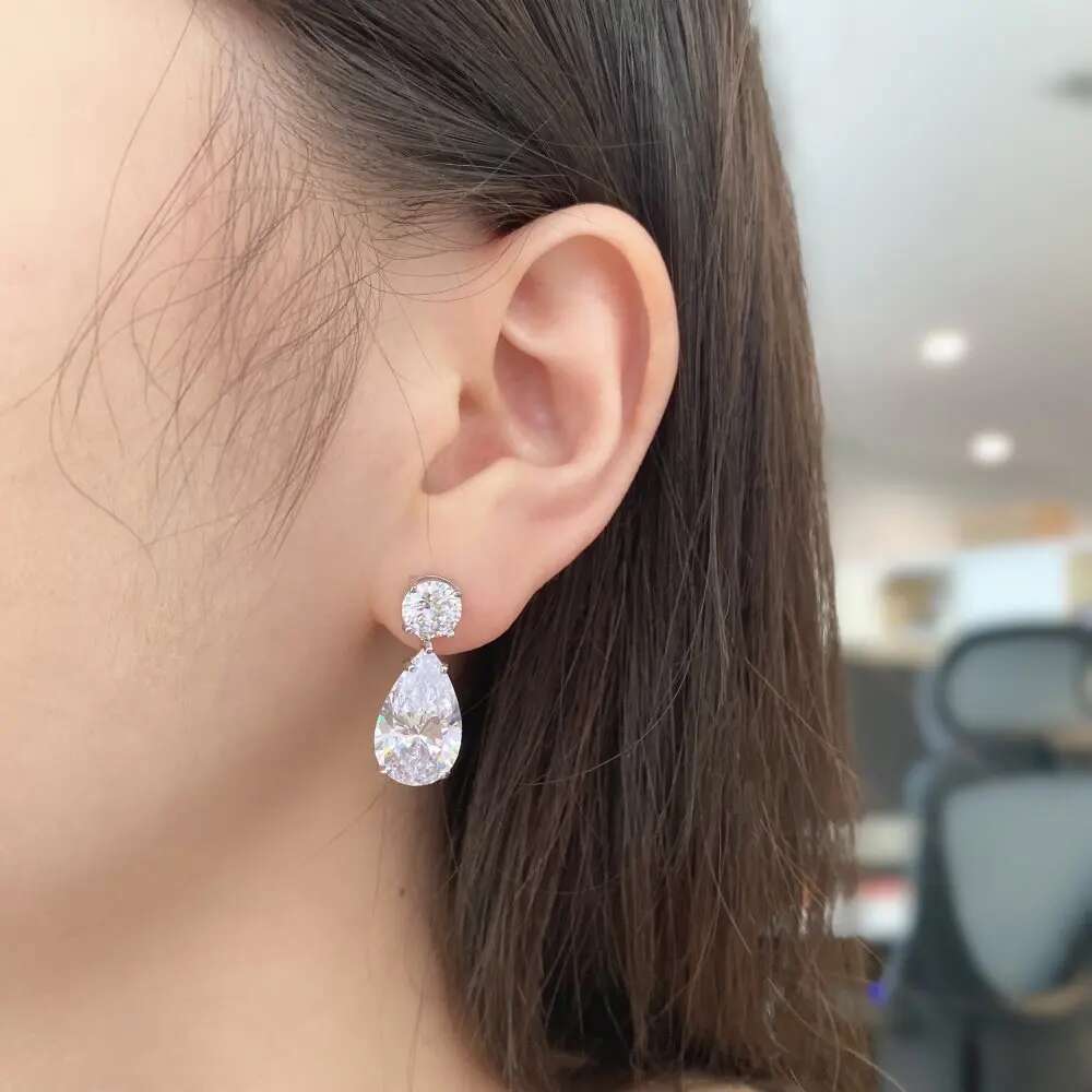 19cttw Full Moissanite Dangle Drop Earrings for Women Pear Shape Round Cut Diamond 925 Sterling Silver Wedding Jewelry With GRA
