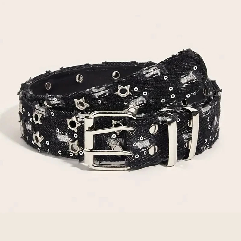 1PC Fashion Belt Black Punk Accessories Blue Denim Girdle HipHop Y2k Star Hollowed Pin Buckle WaistbandFor Men Women 251113