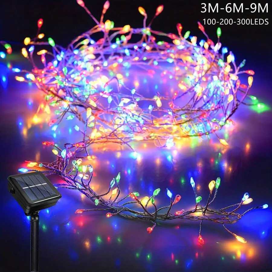 Solar LED Firecracker String Lights Outdoor Waterproof Garland Fairy Light for Wedding Party Garden Christmas Holiday Decoration M251113