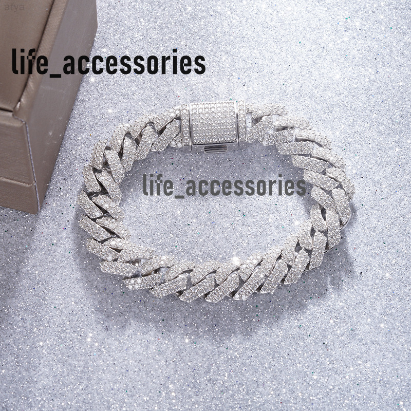 8 Inches Moissanite Gemstone Couple Bangles Cuban Link Bracelets S925 Silver Chain