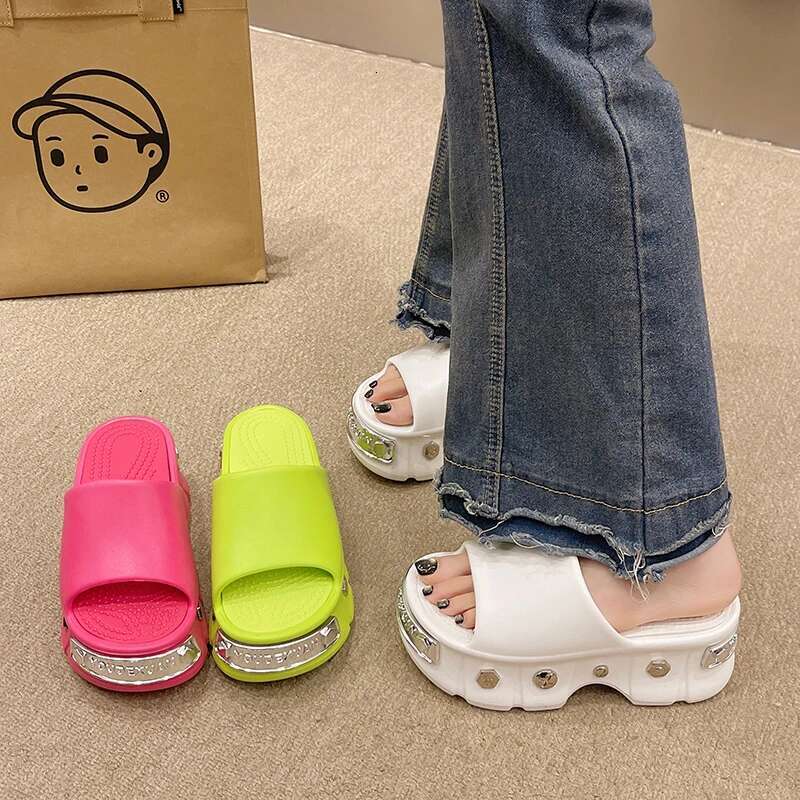 Summer Ins Women's Men Large Thick Bottom Sandals Couples Letter Casual Slippers Unisex Adult Beach Shoes Size 35-40