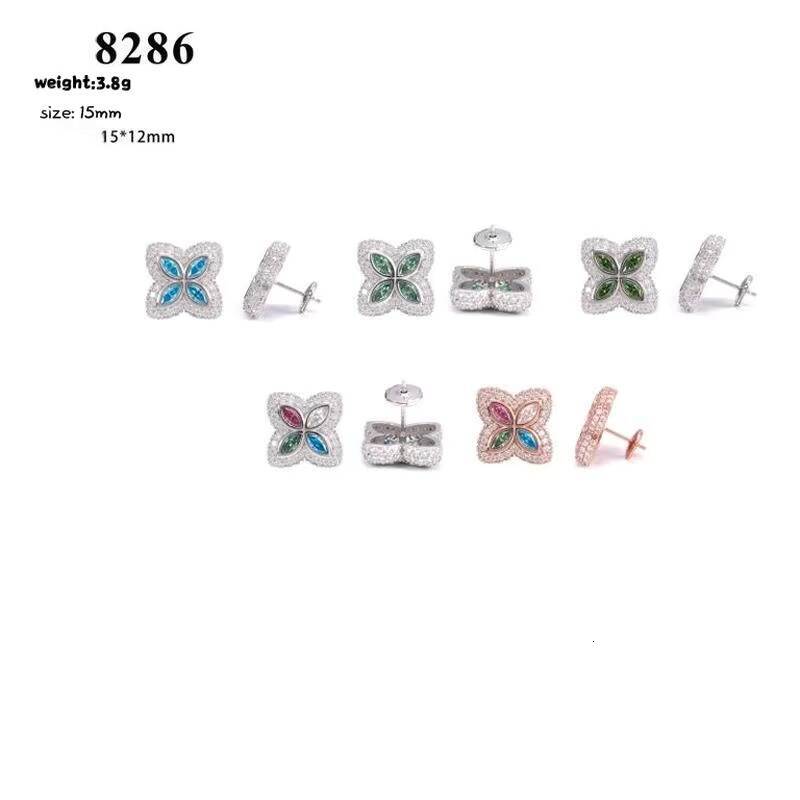 Ready to Ship 15mm Color Moissanite Flower Stud Earrings 925 Silver Hip Hop Iced Earrings Pass Diamond Test