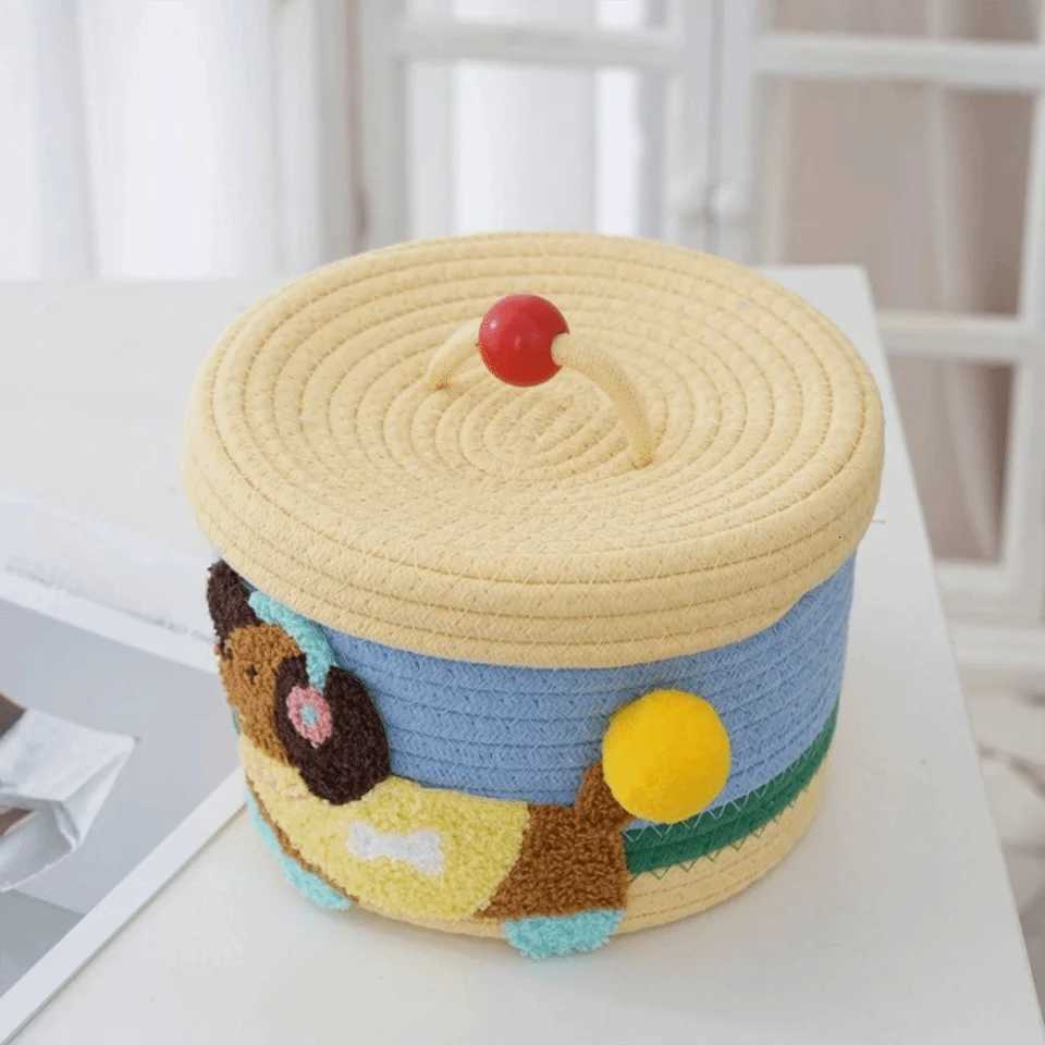 Cartoon Cotton Rope Storage Basket Dachshund Pattern Round Hand Gift Box with Cover Decorative Hand Woven Basket He Decoration Y251112