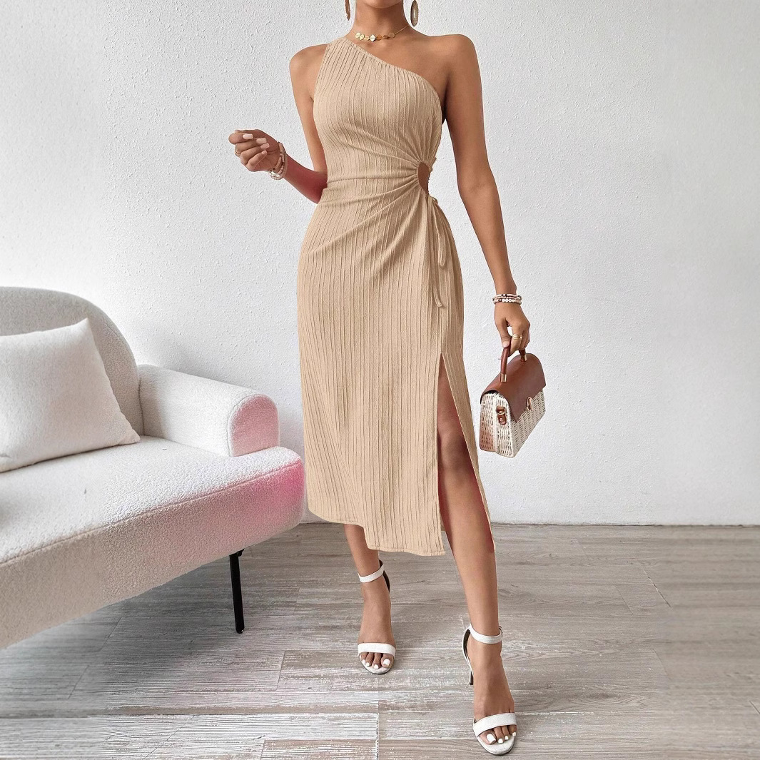V410Chic Sexy Women's Off-the-Shoulder Sleeveless Dress with Side Slit