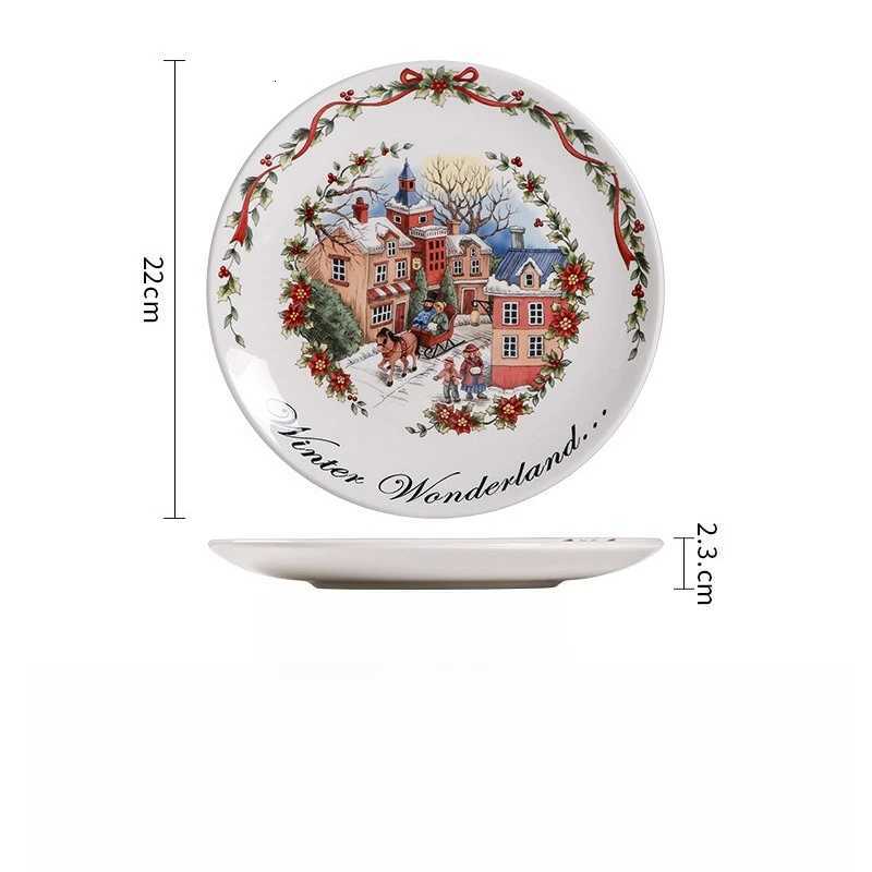 Christmas European Style Ceramic Flat Plate Creative Christmas Round 86 Inch Dining Plate Y251113