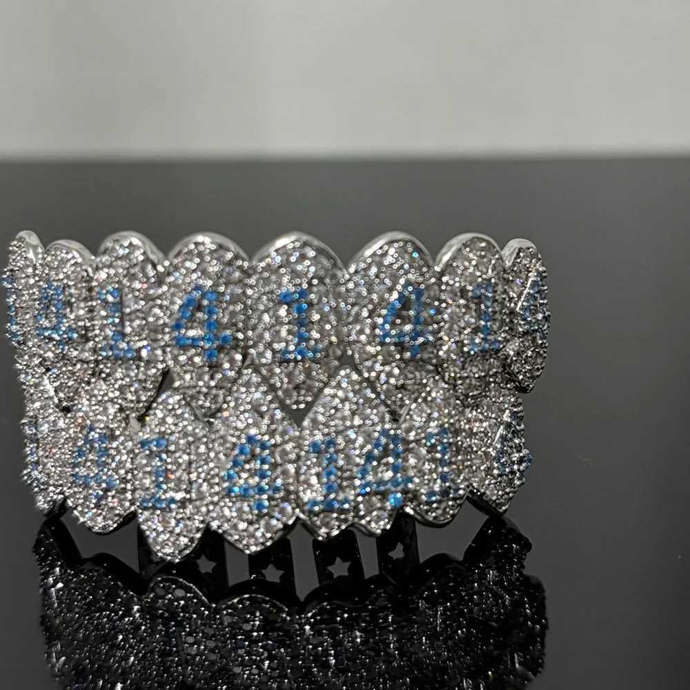YONGX Top and Bottom Iced CZ Stone Tooth Cap Suitable for Women Men Dental Grills Blue Zirconia Grills Jewelry DoughXJ250412