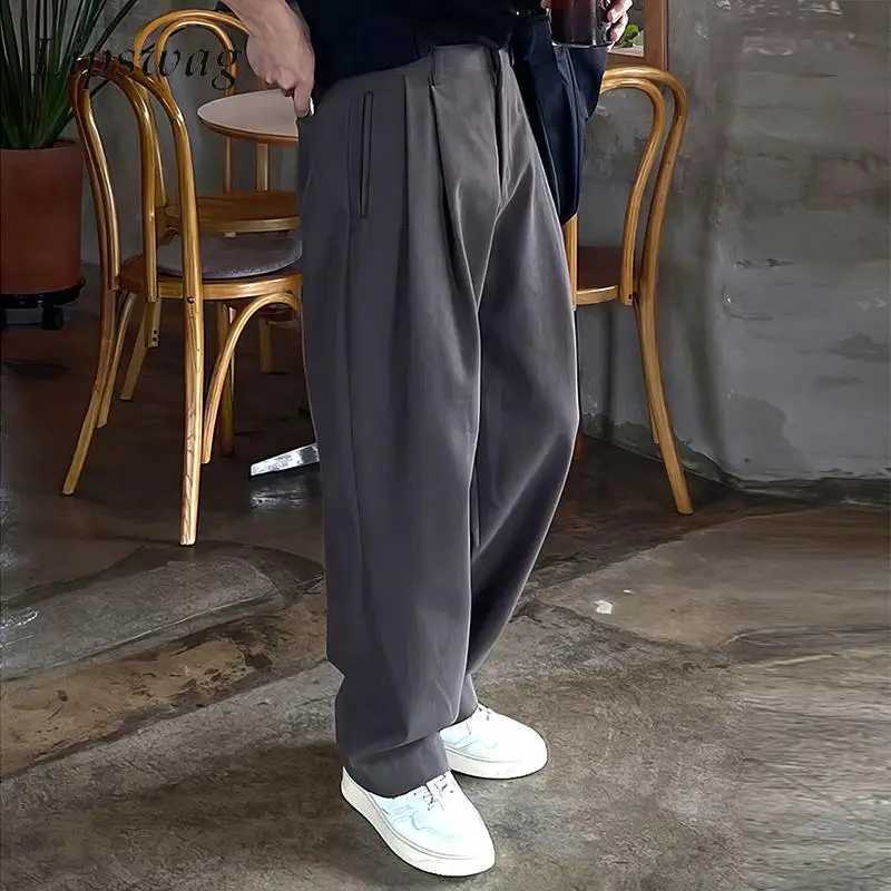 2025 Spring/Summer New Casual Mens Retro Solid Color Wrinkled Straight Mens Casual PantsXJ250412