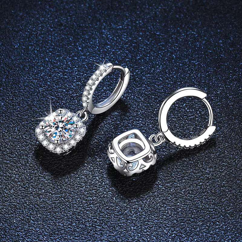Earrings Wholesale Bulk 1ct 2ct 3ct 6.5mm 8mm 9mm Moissanite 925 Sterling Silver Halo Square Diamond Hoop Earrings