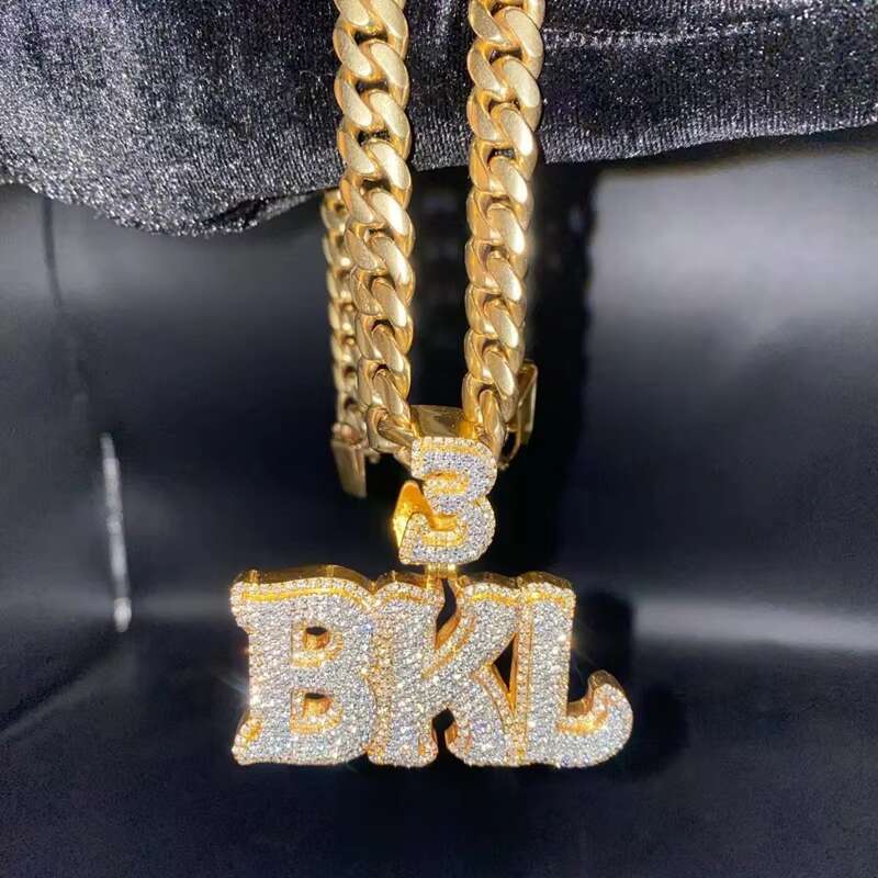 Hip Hop Jewelry Mens Miami Cuban Chain Custom Name Initial Clasp 925 Sterling Silver VVS Moissanite Diamond Pendant