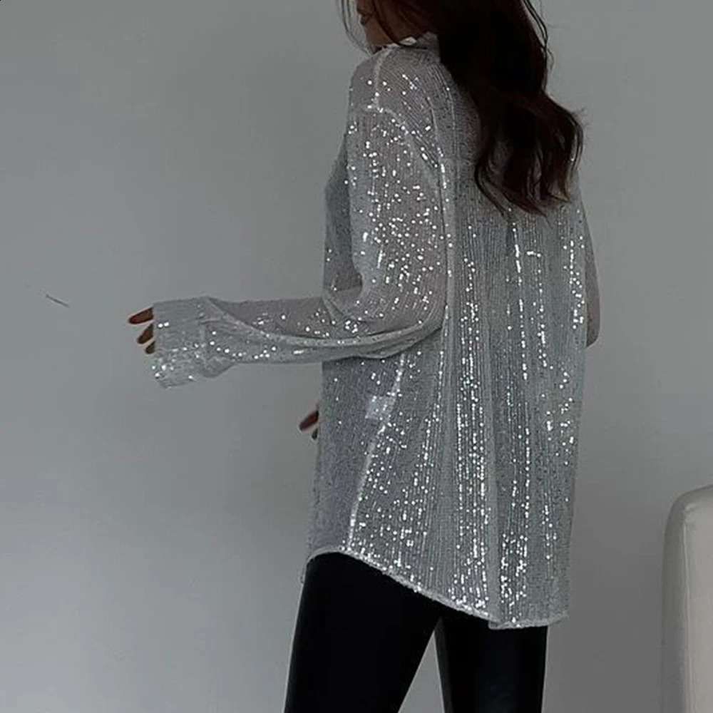 Mia Muse Womens Shirts All Season Party Fashion Shiny Single Breasted Button Long Sleeve Shirt Collar Streetwear Shirts 250409