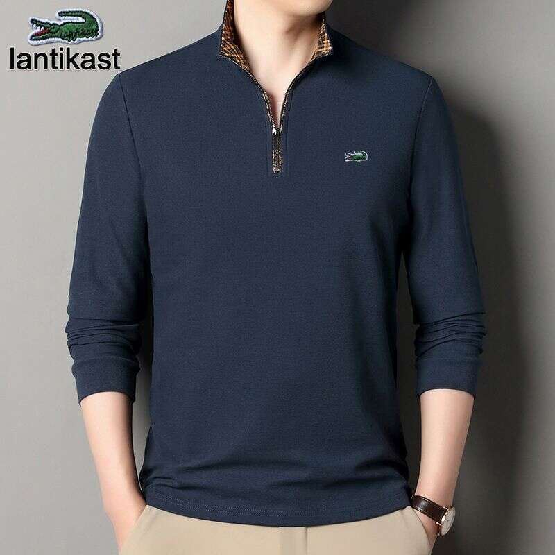 Noble Crocodile Genuine Autumn Winter New Long Sleeve Polo designer handbag Men's Turn-down Collar Base Shirt High-end Casual Top