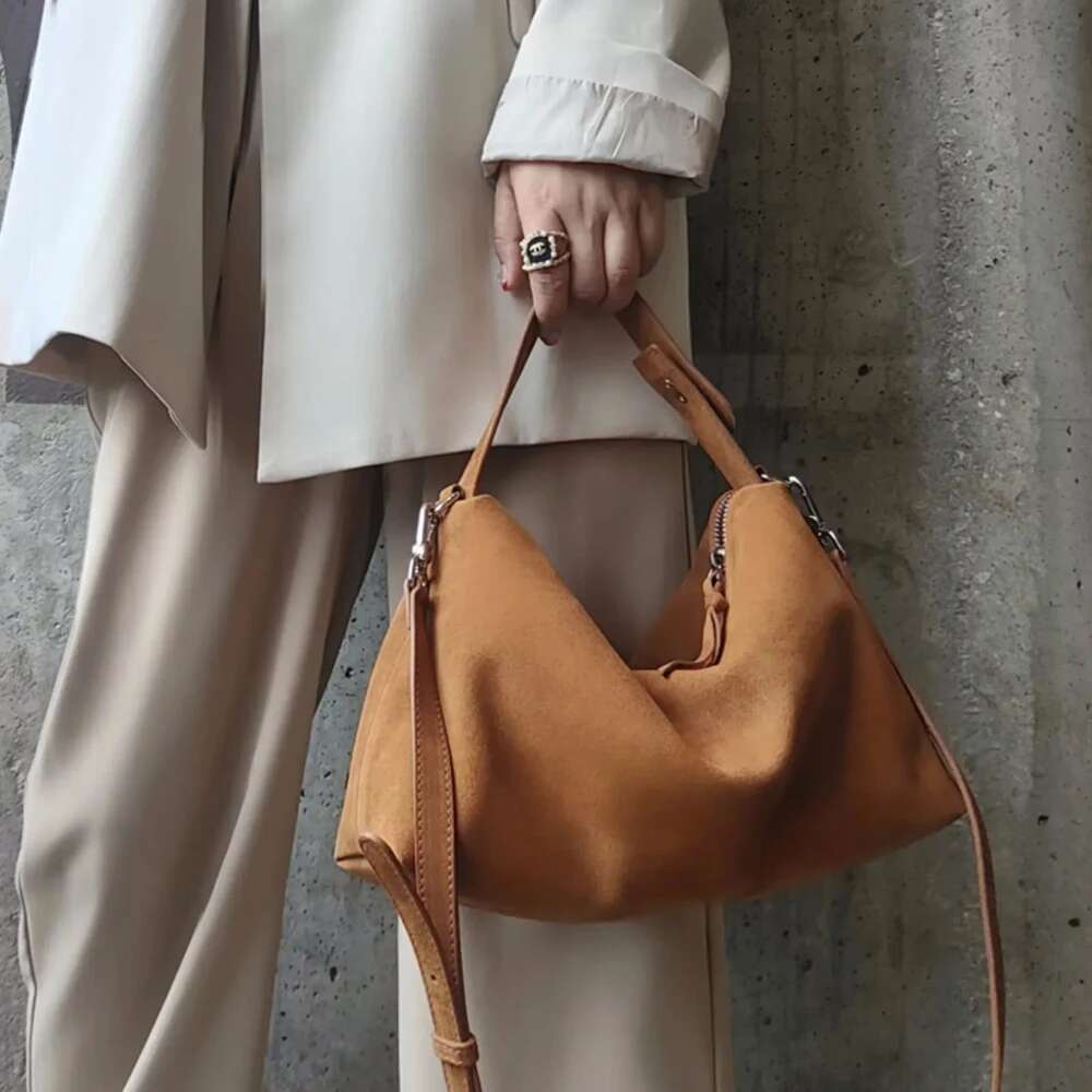 Brown Roomy Big Boston Tote Simple Autumn Winter Colletion Grey Soft Matte Suede Cow Leather Women's Handbag Shoulder Bag