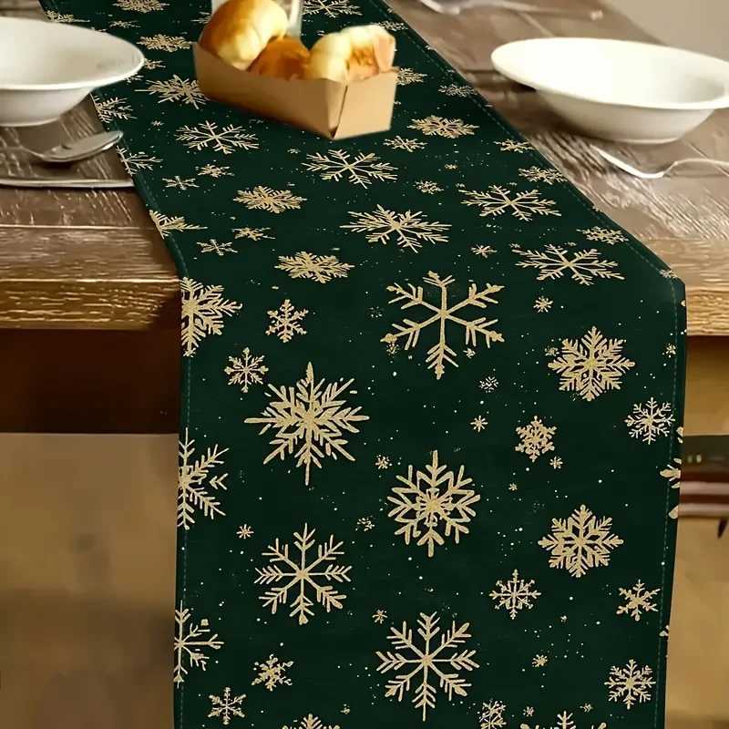 Christmas VIKAMA Deep Green Gold Snowflake Christmas Table Runner Party Dining Table Living Room Coffee Table Holiday Home Decor Y251113