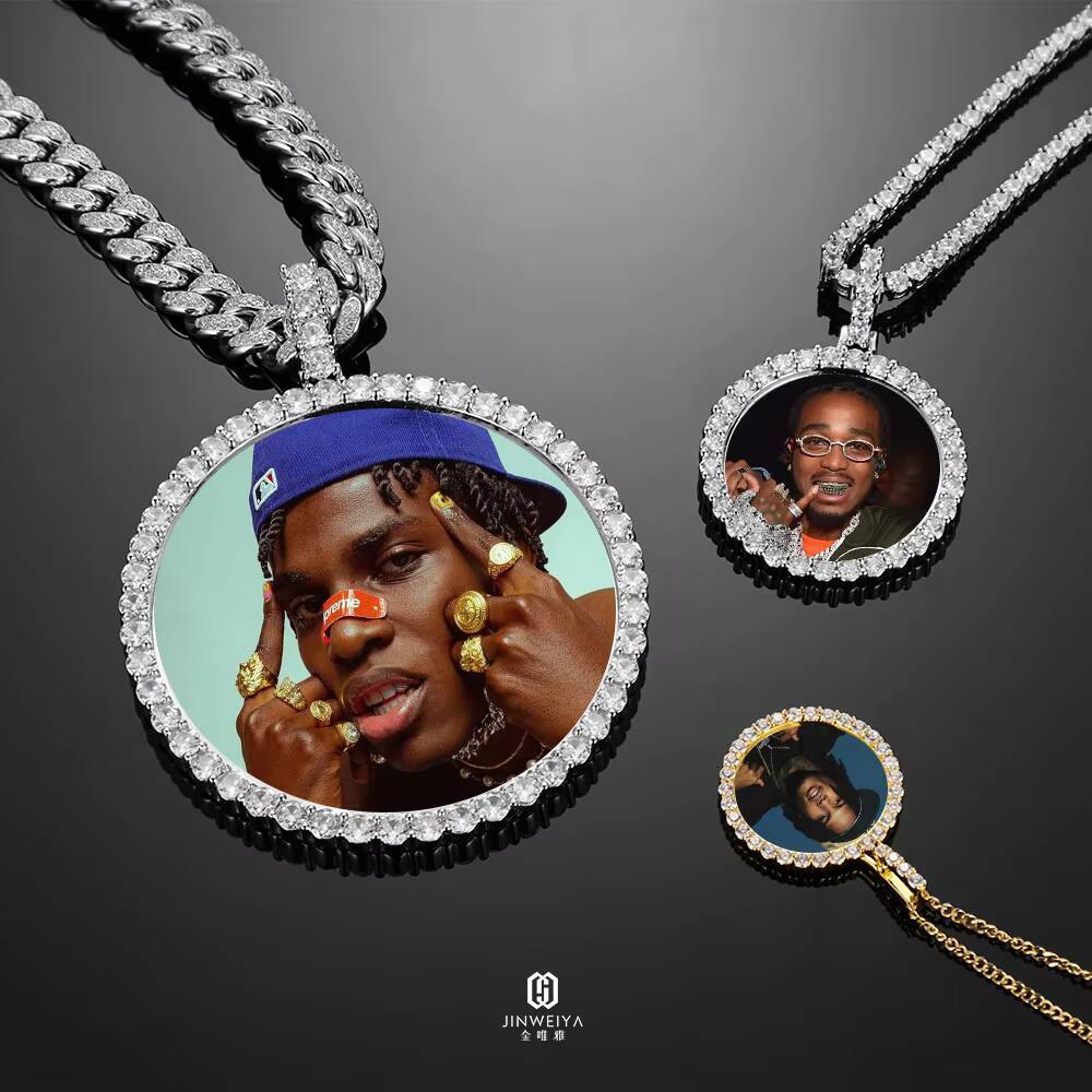JWY Hip Hop Supplier CZ Moissanite Custom Pendant Photo Frame Pendant Round Shape Iced Out Photo Pendant