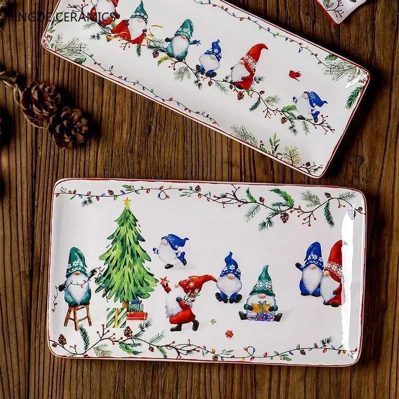 Christmas Exquisite Ceramic Plate Christmas Decoration Dinner Plate Healthy Underglaze Color Salad Plate Kitchen Tableware Accessories Y251113