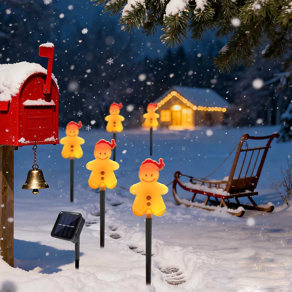 5Pcs/Set Gingerbread Man Garden Stake Light Outdoor Waterproof Lamp With 8 Modes Solar Powered For Home Yard Christmas Decor M251113