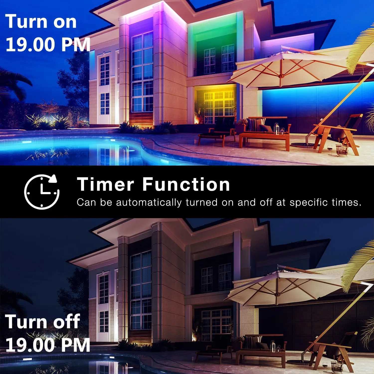 100FTOutdoor Waterproof Smart Led Light Strip Support App Mineral Switch Follow Music Rhythm Rgb Color Change Ip65 Suitable for Swimming Pool Eaves Ga