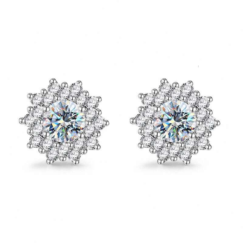 GRA 0.5CT Dazzling Sunflower Luxury Certified Moissanite Diamond Stud Earrings For Women Real 925 Sterling Silver Fine Jewelry