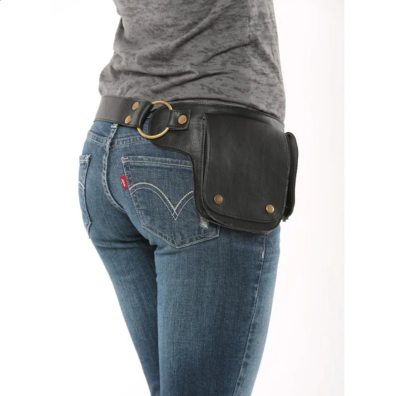 Womens Adjustable Medieval Punk Waist Bag Pu Leather Motorcycle Style Hip Belt Bag Retro Outdoor Sports Fantasy Bag Pocket 250408