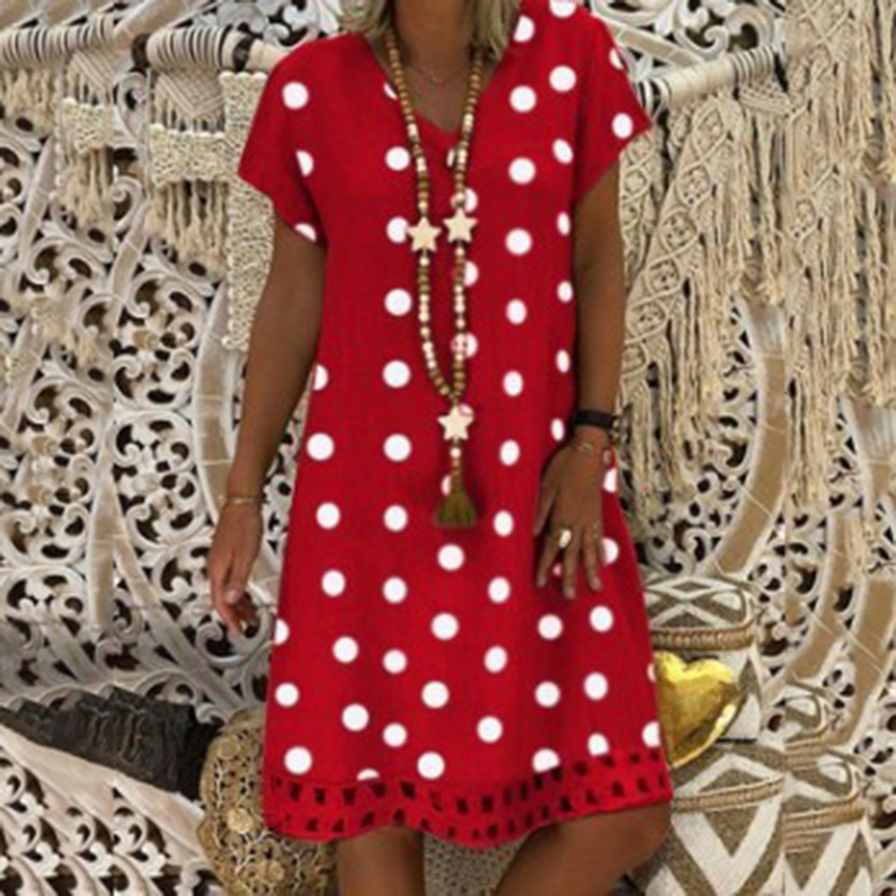 2025 Spring/summer New Womens Dress Fashion Polka Short Sleeve V-neck Printed Middle Skirt