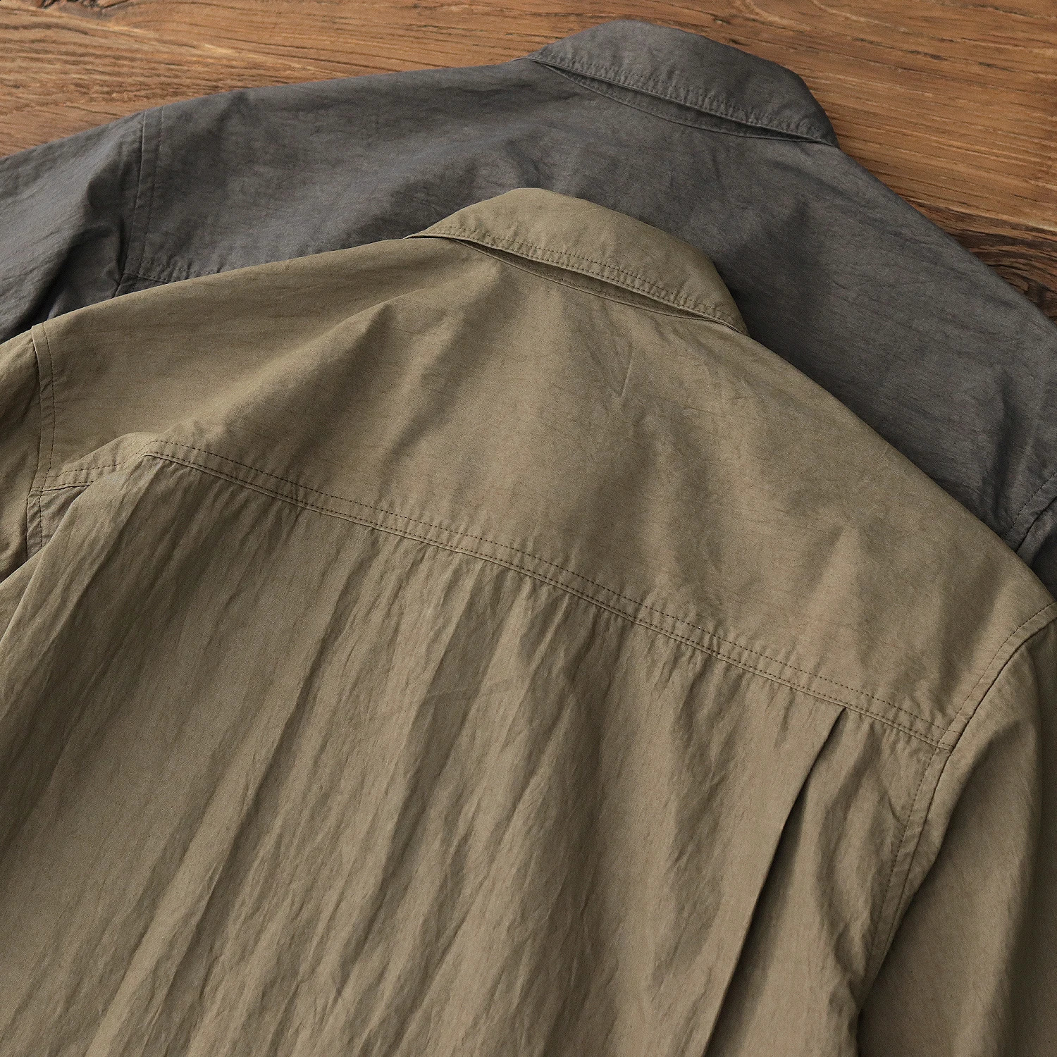 Spring 2025 Japanese Retro Long Sleeve Collar Cargo Shirt Mens Yama Style Oil Wax Old Double Pocket Casual Loose Top 250411