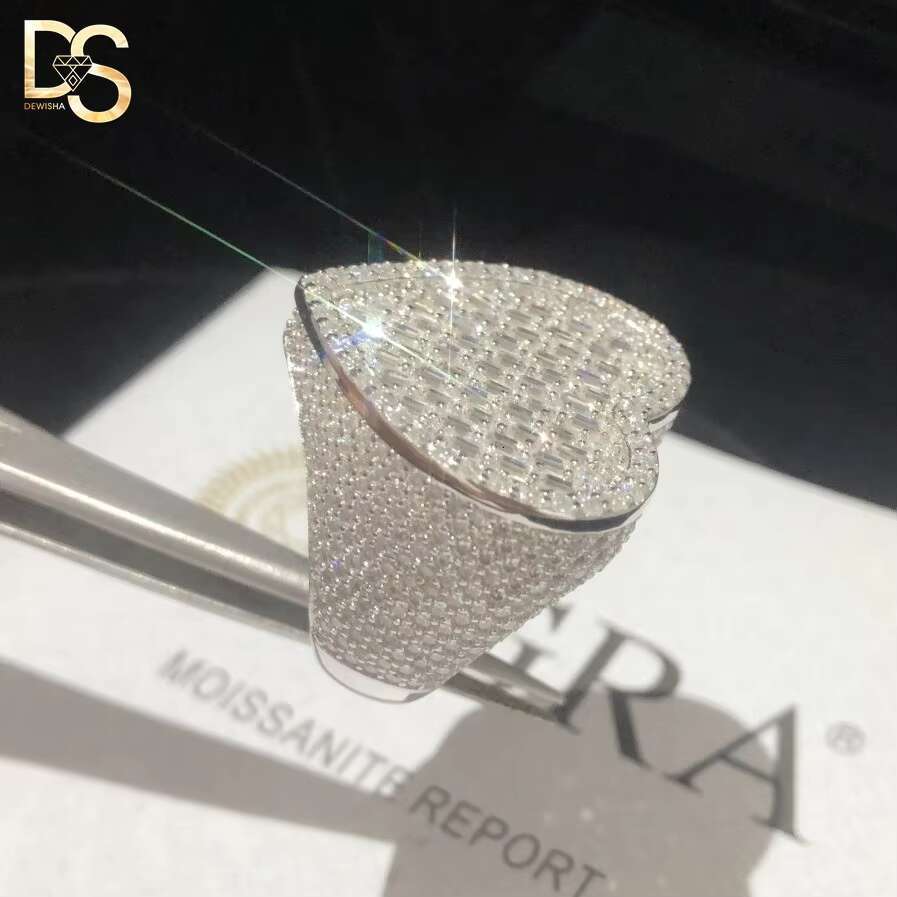 Custom Luxury Fashion Mens 925 Silver Moissanite Ring Heart Iced Out Diamond Rings