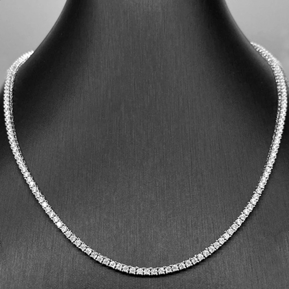 41/42/43cm16/17 Inch Real 925 Sterling Silver 2 mm Zircon Tennis Chain Necklace Women Engagement Wedding Choker Fine Jewelry 250407