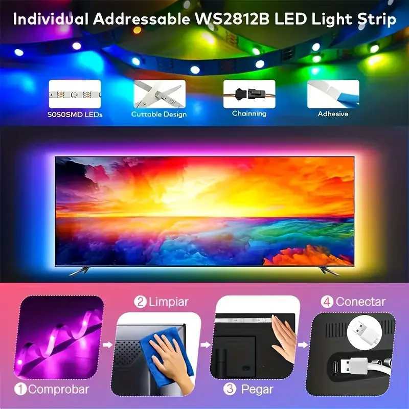 WS2812B RGBIC 5050RGB LED Strip Light App Control Chasing Effect Lights Flexible Tape Diode Ribbon TV BackLight Room Decorate W251112