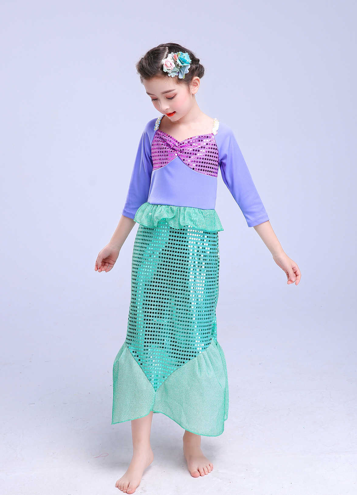 Girl's Dresses Girl mermaid princess skirt girl Sequin skirt long sleeved fishtail skirt Y25030768MC