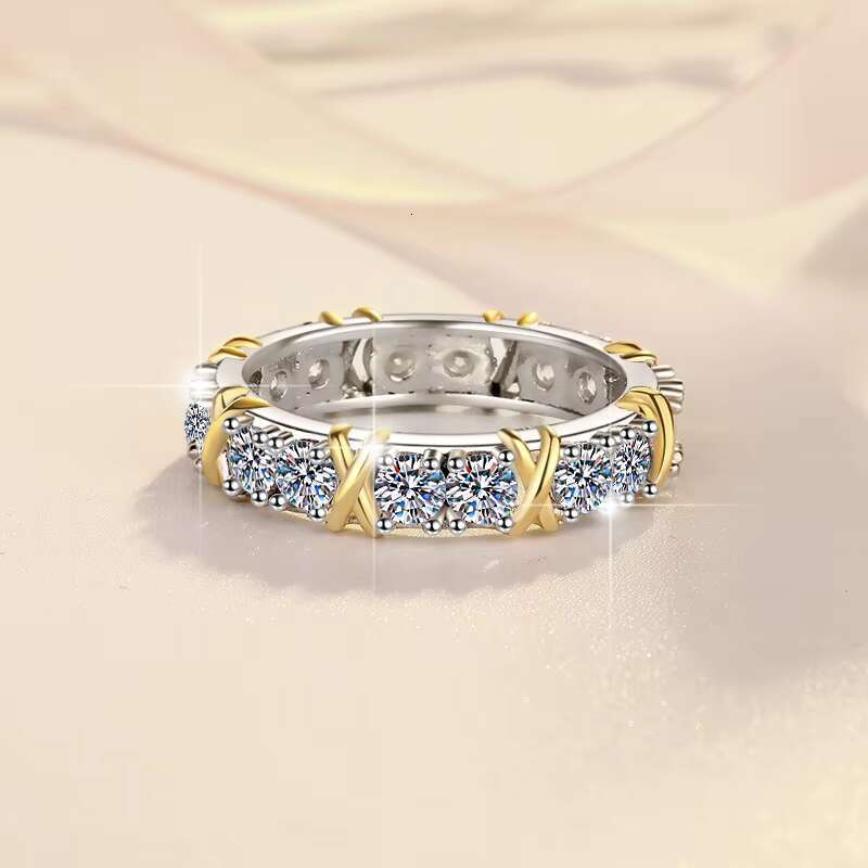 Fine Jewelry Full Diamond Couple Rings S925 Sterling Silver Black White VVs1 Moissanite Ring Band of Wedding Engagement