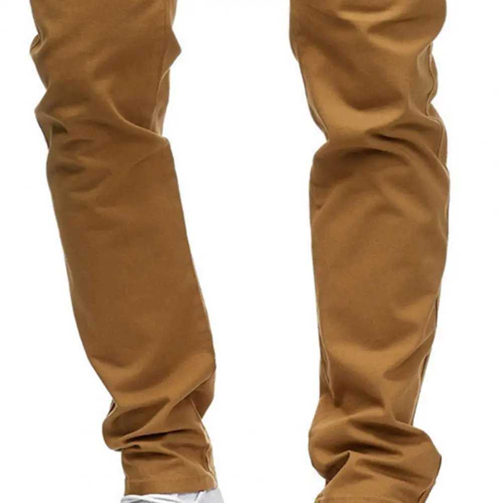 Mens mid waist solid color thin zipper button pocket slim fit casual ankle length pencil pants soft and breathableXJ250412