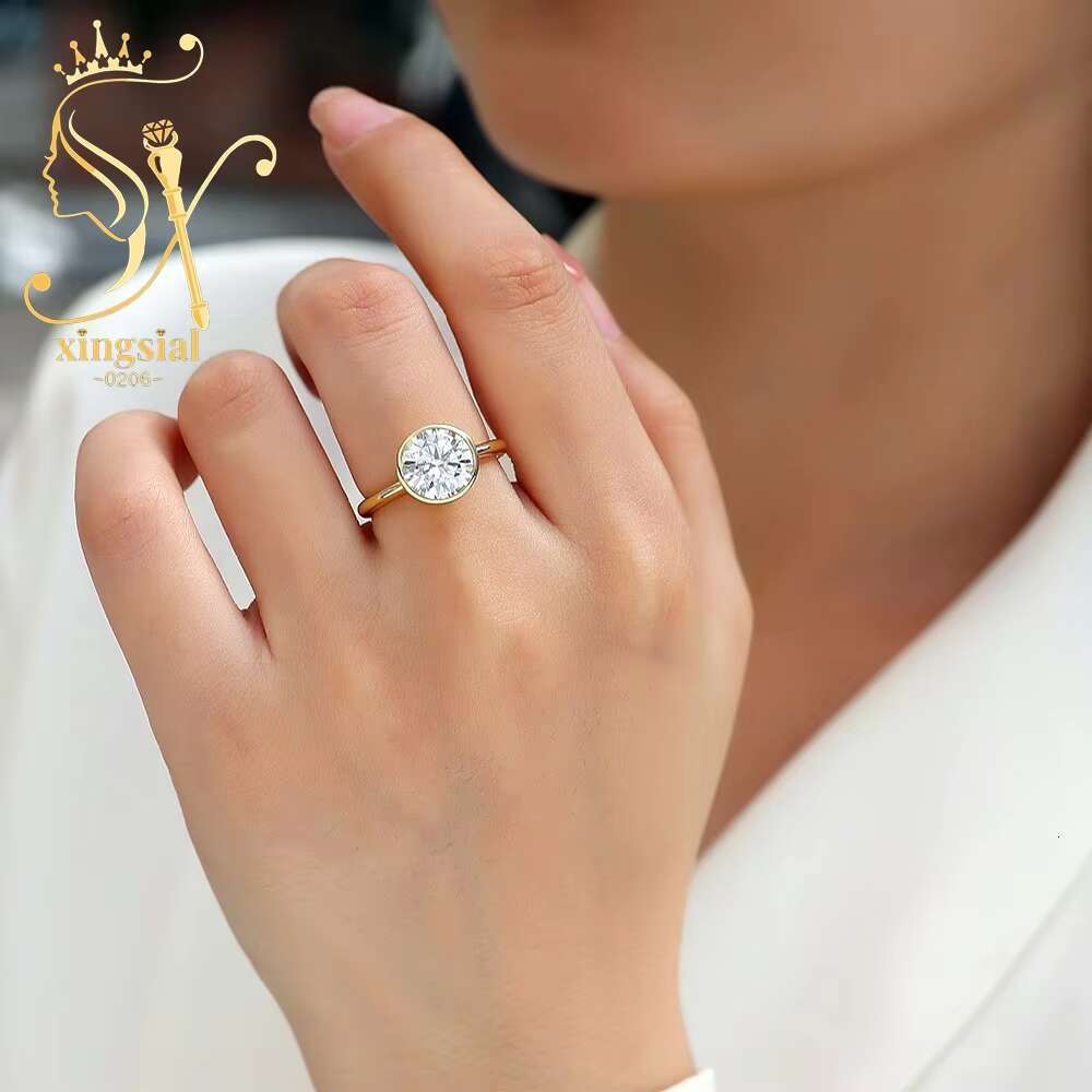 Valentines Day Anniversary Jewelry Gift 14K Real Gold 3ct Solitaire Diamond Weeding Band Moissanite Engagement Ring for Women
