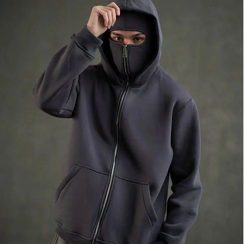 Men's Hoodies Designer coat Sweatshirts Balaclava Y2K Gothic Haruku winter new item double sweatshirt men's hooded mask zipper sportswear