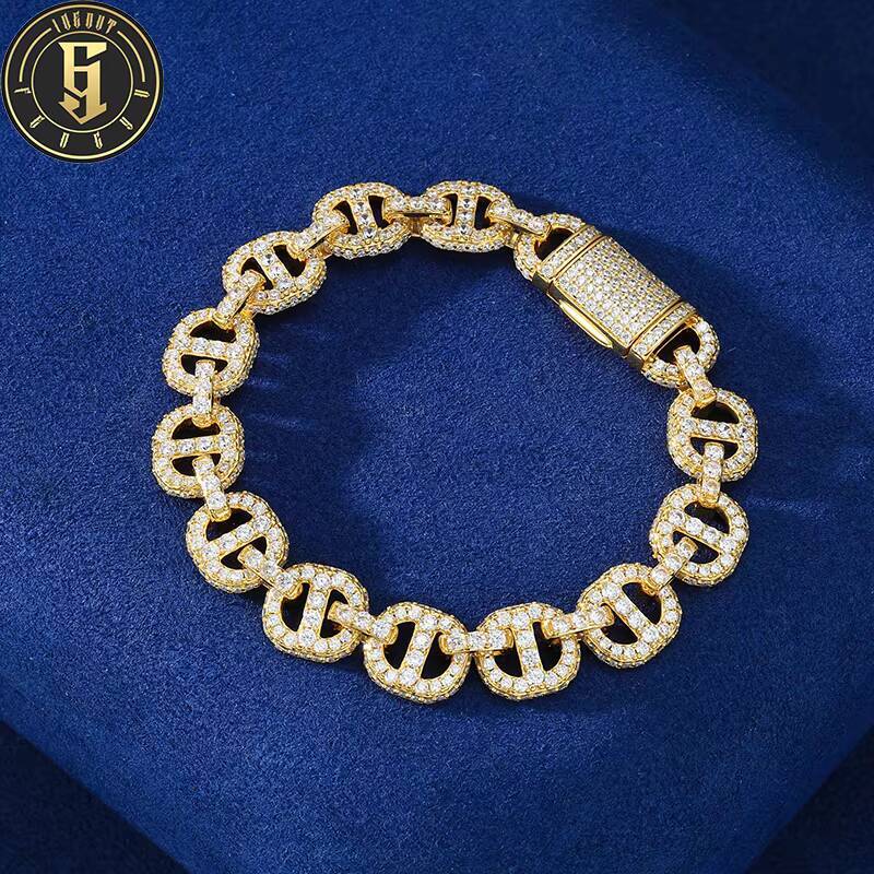 High Quality 11mm Hip Hop Bracelet Gold Plated Brass 5A CZ Diamond Ice Out Fashion Link Bracelet for Men Gift
