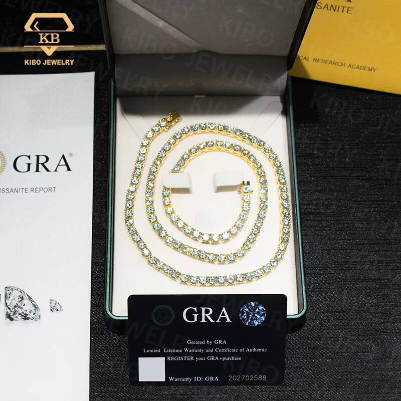 D Color Moissanite Tennis Chains Jewelry Hip Hop Gold Plated 925 Sterling Silver Shining VVS Moissanite Tennis Necklace Chain