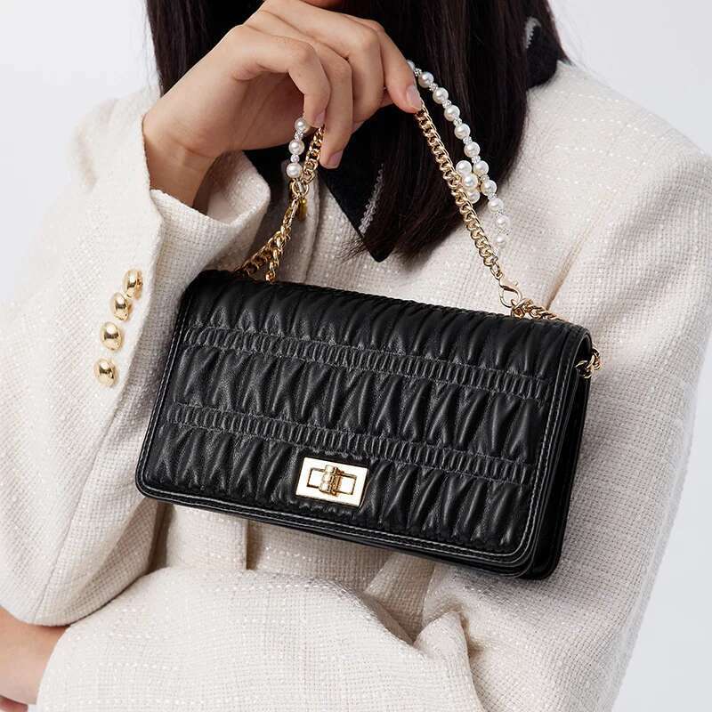 Semir Women Elegant And Versatile Crossbody Stylish Shoulder French-Style White Pearl Chain Bag