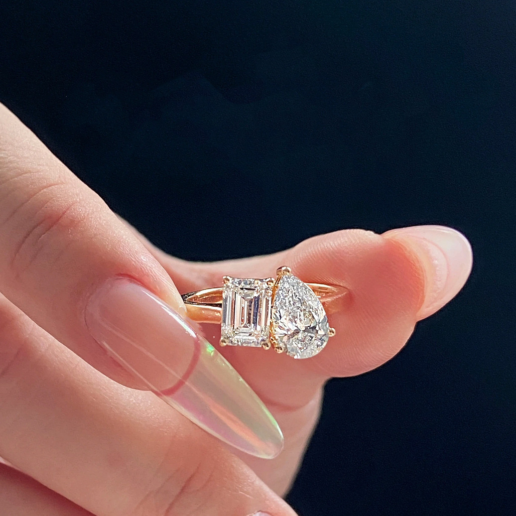 TB BHULAMTE Free Shipping New Designer Accessories Retention Vintage Water Drop Square Diamond Double Stone Exquisite Geometric High-end Index Finger 