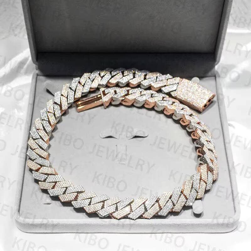 Iced Out Two Tone VVS Moissanite Necklace 925 Sterling Silver and Rose Gold Plated Big Huge 18mm Moissanite Cuban Link Chain