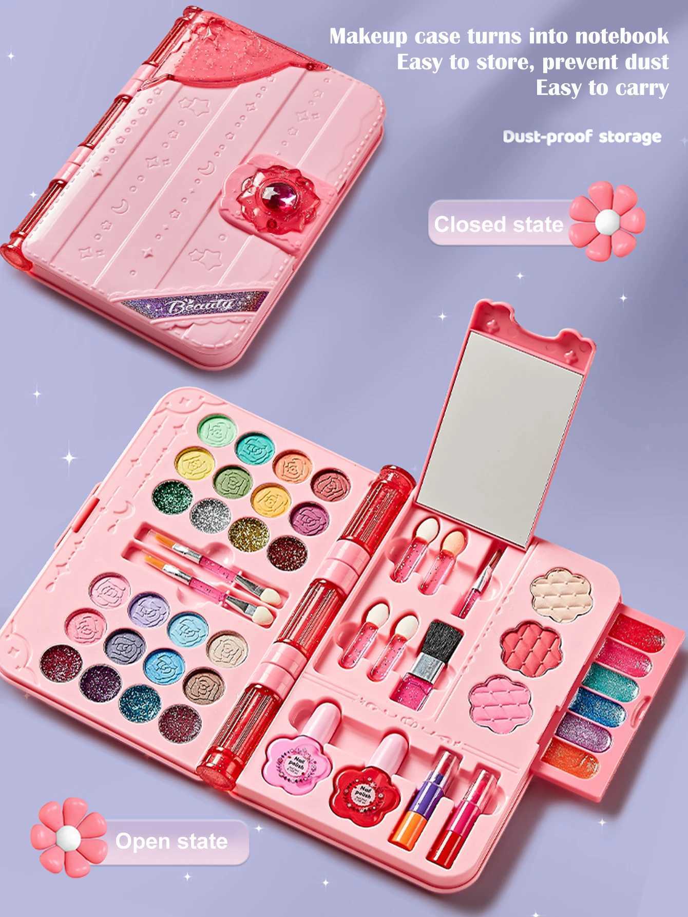 Kids Makeup Kit for Girl Washable Play Make Up Toys Set with Mirror Beauty Dress Up Set Toys for Age 3 4 5 6 7 8 9 10 11 12 Ye C251112