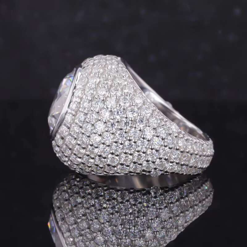 New Design Men Band 925 Sterling Silver Iced Out Ring Moissanite Cluster D Vvs 10mm Round Brilliant Cut Moissanite Pinky Ring